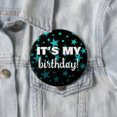 Turquoise Glitter Stars Confetti Het is mijn verja Ronde Button 4,0 Cm (In situ)
