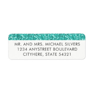 Turquoise Glitter Stripe Retouradreslabels Etiket
