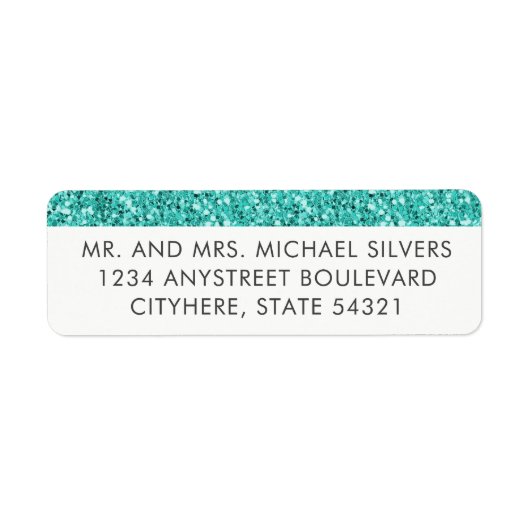Turquoise Glitter Stripe Retouradreslabels Etiket (Voorkant)