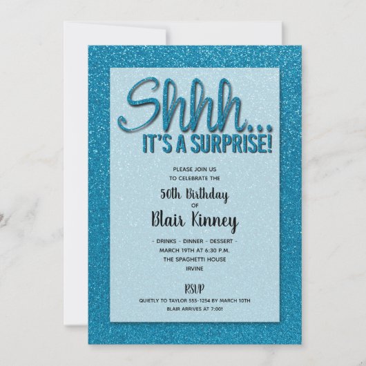 Turquoise Glitter SURPRISE Birthday Invitation (Voorkant)