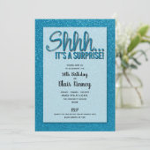 Turquoise Glitter SURPRISE Birthday Invitation (Staand voorkant)
