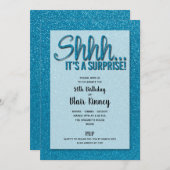 Turquoise Glitter SURPRISE Birthday Invitation (Voorkant / Achterkant)
