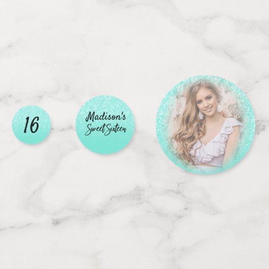 Turquoise Glitter Sweet 16 Party Table Confetti (Voorkanten)