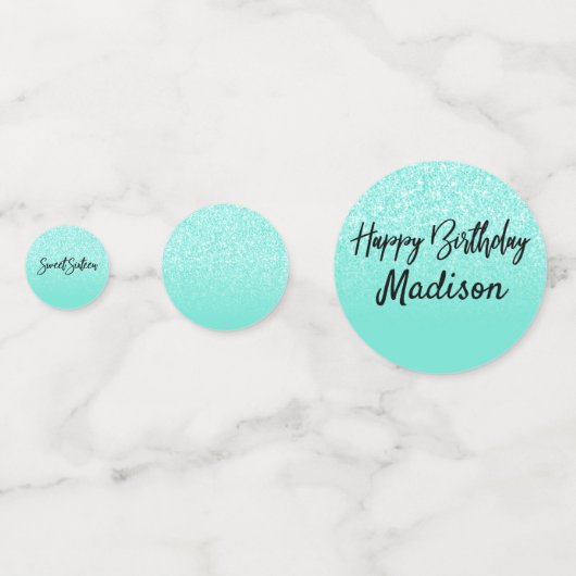 Turquoise Glitter Sweet 16 Party Table Confetti (Achterkanten)