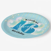Turquoise Glitter Sweet 16 Verjaardag Ballon Scrip Papieren Bordje (Gekanteld)