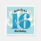 Turquoise Glitter Sweet 16 Verjaardag Ballon Scrip Servet (Voorkant)