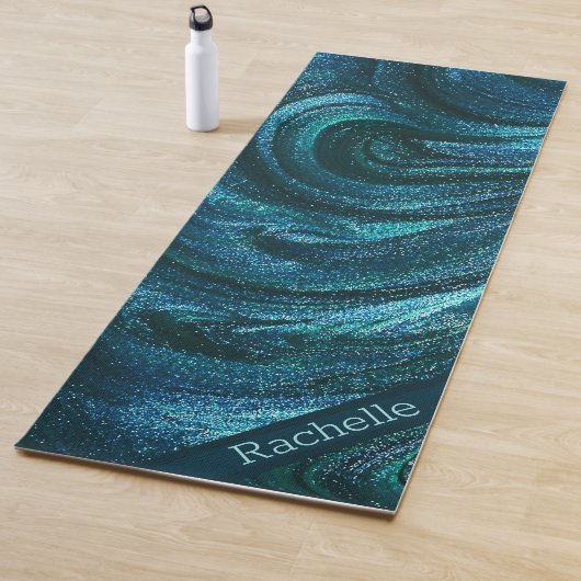 Turquoise Glitter Swirls Yogamat (In situ)