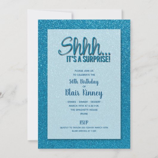 Turquoise Glitter VERRASSING Verjaardag Kaart (Voorkant)