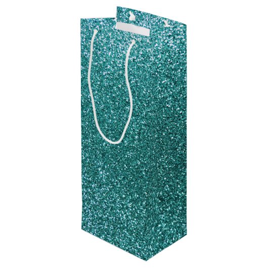 Turquoise glitter wijn cadeautas (Achterkant Gekanteld)