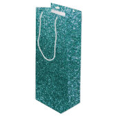 Turquoise glitter wijn cadeautas (Voorkant Gekanteld)