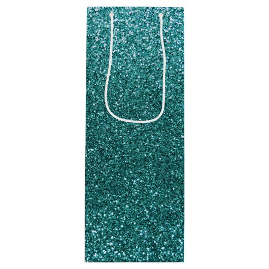 Turquoise glitter wijn cadeautas (Voorkant)