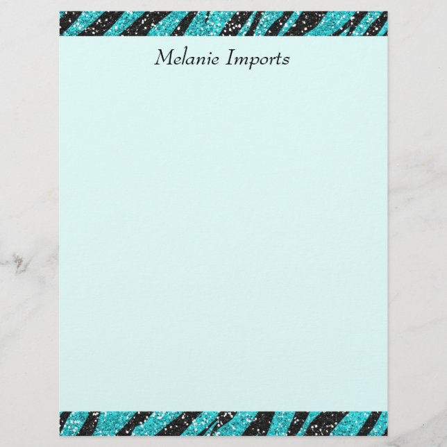 Turquoise Glitter Zebra Print Monogram (Voorkant)