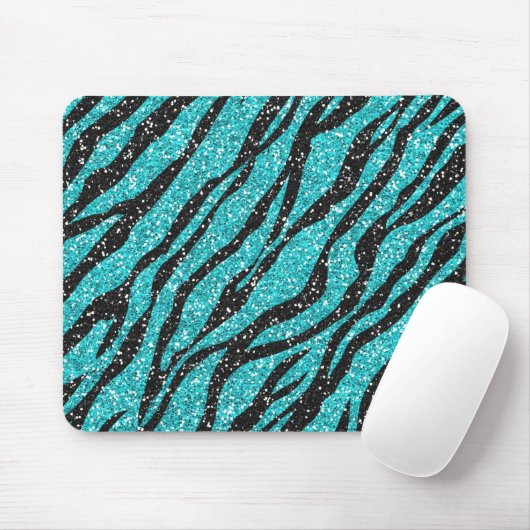 Turquoise Glitter Zebra Print Muismat (Met muis)