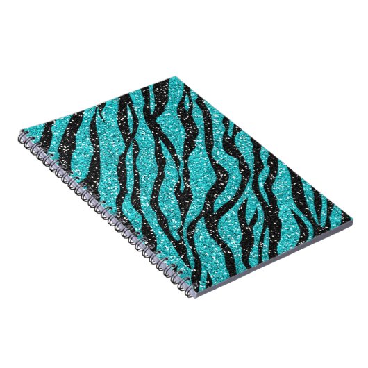 Turquoise Glitter Zebra Print Notitieboek (Rechterzijde)