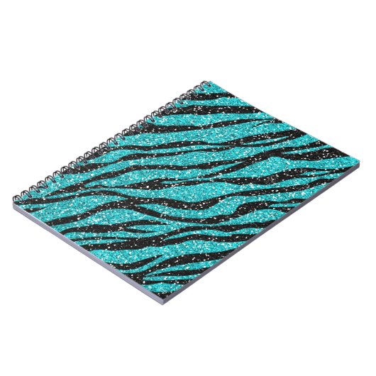 Turquoise Glitter Zebra Print Notitieboek (Linkerzijde)