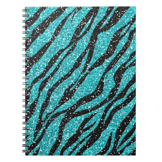 Turquoise Glitter Zebra Print Notitieboek (Voorkant)