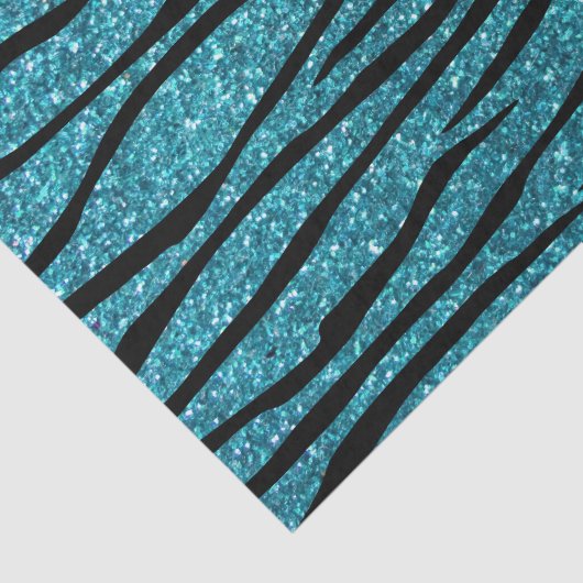 Turquoise glitter zebra stripes tissuepapier (Detail)