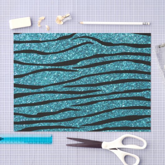 Turquoise glitter zebra stripes tissuepapier (Craft)