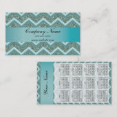 Turquoise Glitter Zigzag Pocket 2019 Kalender Visitekaartje (Voorkant / Achterkant)