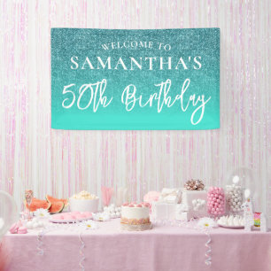 Turquoise glitters en turquoise 50ste verjaardag spandoek