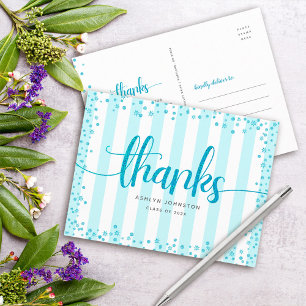 Turquoise glitterscript chic afstudeer bedankt briefkaart