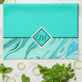 Turquoise glitterspare marmer keukendoek theedoek (Gevouwen)