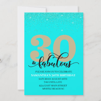 Turquoise Gold 30 en Fabulous Birthday Party Kaart