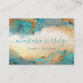Turquoise Gold Abstract Watercolor Visitekaartje (Voorkant)