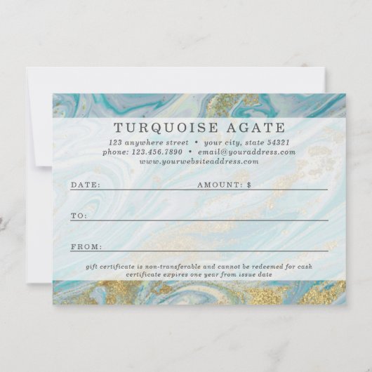 Turquoise Gold Agate Stone Geode Certificate Kaart (Achterkant)