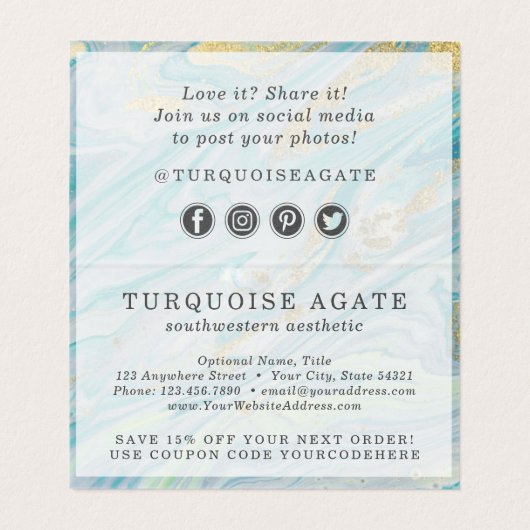 Turquoise & Gold Agate Stone Geode Hartelijk dank Kaart (Binnenkant ongevouwen)