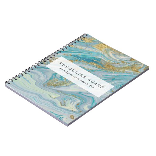 Turquoise & Gold Agate Stone Geode Marble Swirl Notitieboek (Linkerzijde)