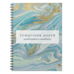 Turquoise & Gold Agate Stone Geode Marble Swirl Notitieboek