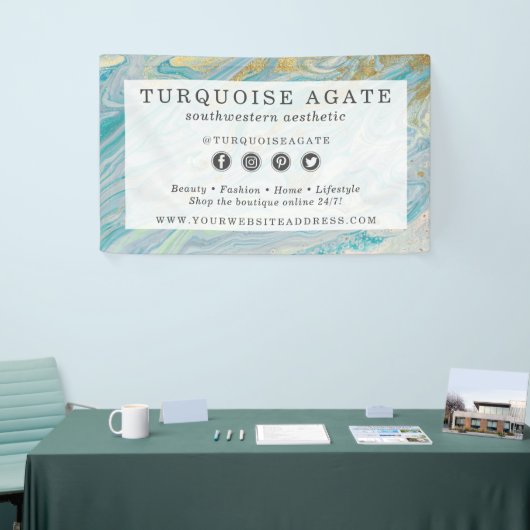 Turquoise & Gold Agate Stone Geode Marble Swirl Spandoek (Beurs)