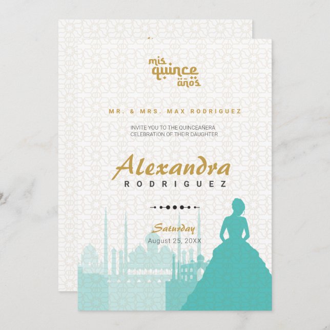 Turquoise & Gold Arabian Quinceañera Foto (Voorkant / Achterkant)