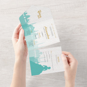 Turquoise & Gold Arabian Quinceañera Foto All In One Uitnodiging