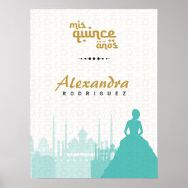 Turquoise & Gold Arabian Quinceañera Foto Poster