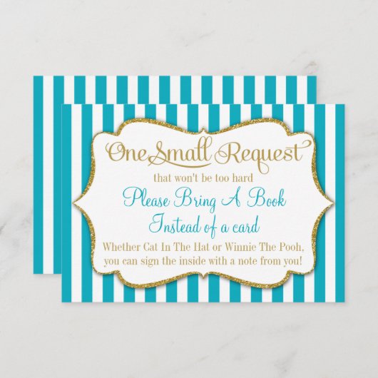Turquoise Gold Baby shower Book Kaart brengt boek  (Voorkant / Achterkant)