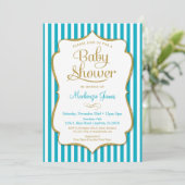 Turquoise Gold Baby shower Invitation Neutral Aqua Kaart (Staand voorkant)