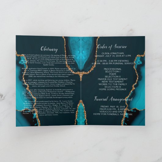 Turquoise & Gold begrafenisprogramma Programma (Binnen)