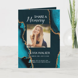 Turquoise & Gold begrafenisprogramma Programma