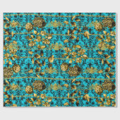 Turquoise Gold Black Acanthus Leaf Floral Elegant Cadeaupapier (Vlak)