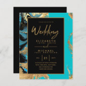Turquoise Gold Black Agate Budget Wedding Invites (Voorkant / Achterkant)