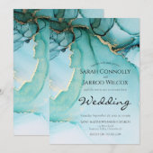Turquoise Gold Black Moody Wedding Kaart (Voorkant / Achterkant)