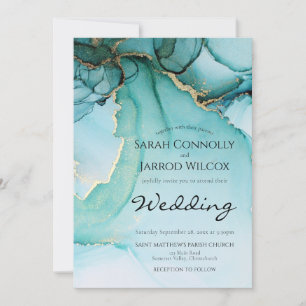 Turquoise Gold Black Moody Wedding Kaart