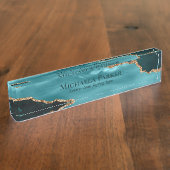 Turquoise Gold Blauwgroen Blue Agate Geode Elegant Naambordje (Zijkant)