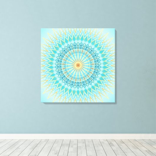 Turquoise Gold Boho Mandala Canvas Afdruk (Insitu (Houten vloer))
