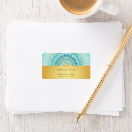 Turquoise Gold Boho Mandala Etiket (Insitu)