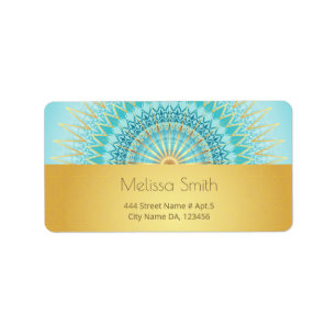 Turquoise Gold Boho Mandala Etiket