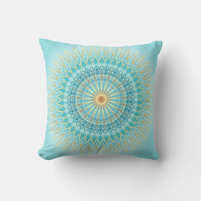 Turquoise Gold Boho Mandala Kerstmis Kussen (Voorkant)
