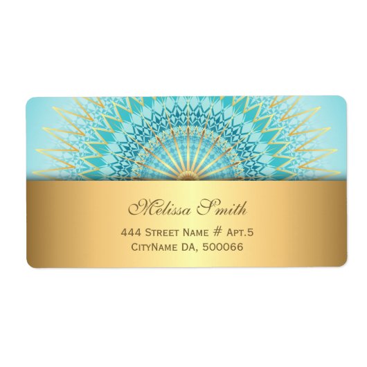 Turquoise Gold Boho Mandala Label (Voorkant)